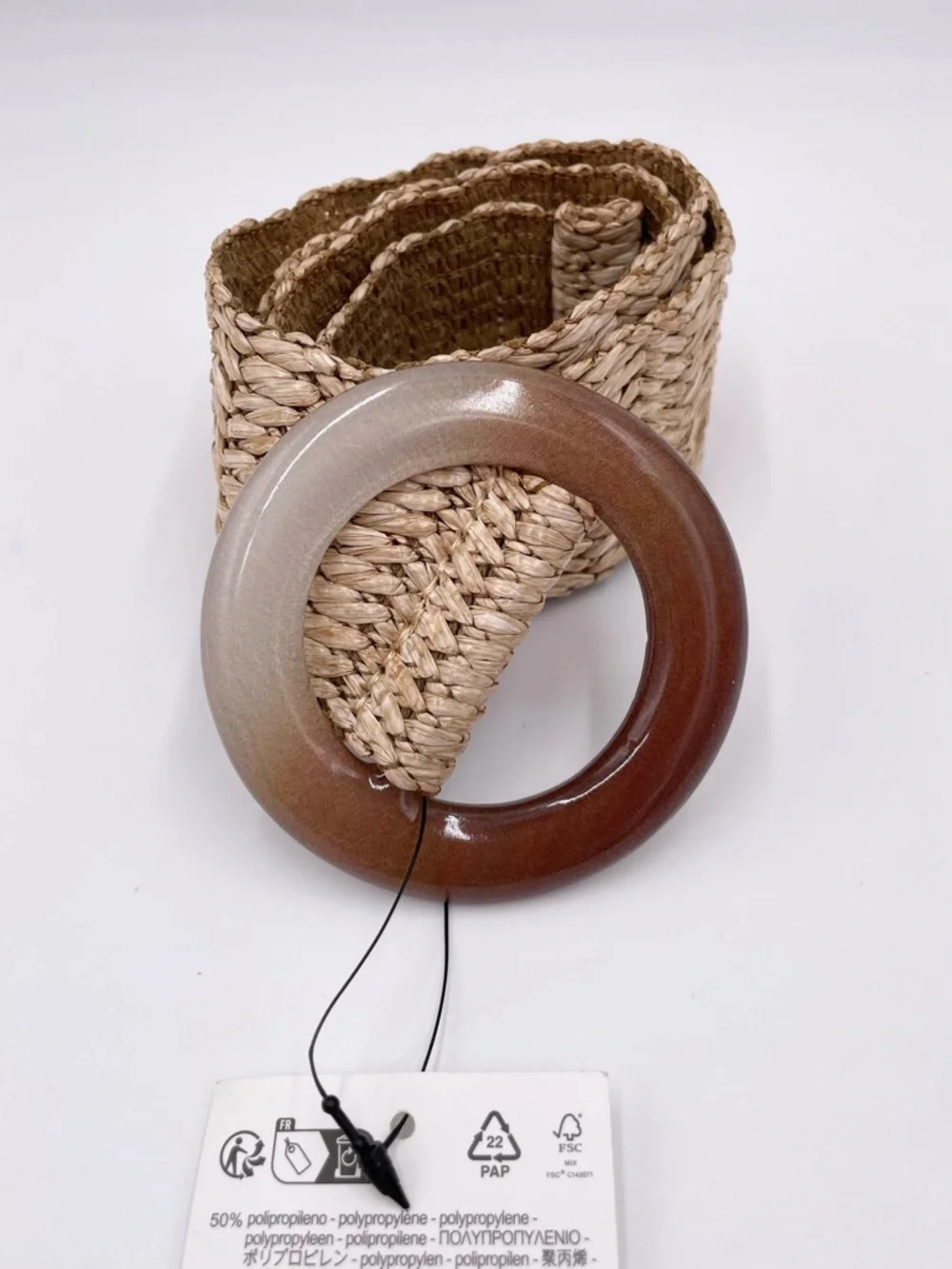 NEW Zara Woven Raffia Belt Ombre Resin Buckle Stretchy Bohemian Festival Indie